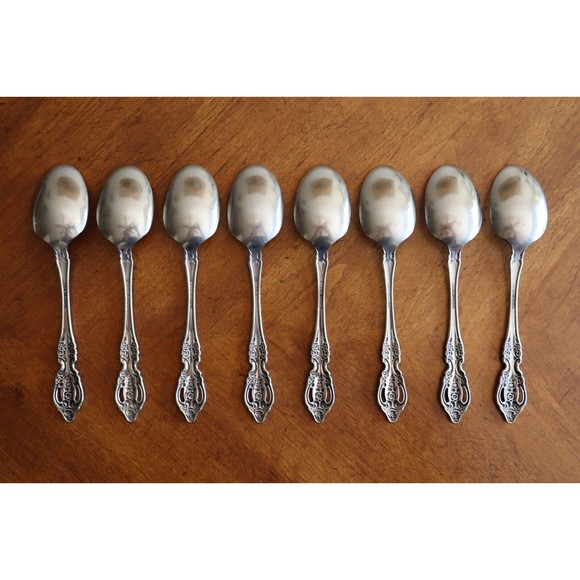 Lot 8x Oneida RENOIR Pembrooke Stainless SSS Pierced Soup Table Spoon 6.75" - Picture 4 of 10